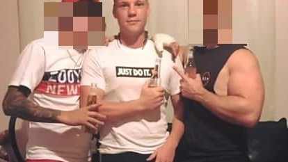 Emmett Raymond Sheard, 28, centre, sentenced to jail on drug charges. he is also accused of stabbing prison inmate Michael Black to death at Parklea jail. Picture: Facebook