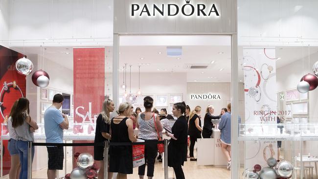 Women’s jeweller Pandora has a total remuneration gender pay gap of 52.3% in Australia. Picture: Sarah Matray