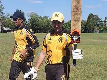 Tjaart Hoogenboezem after making his second hundred in a row, 107 not out against University Kings. Picture: Nightcliff Cricket Club.