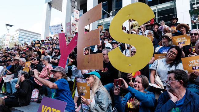 A Yes campaign rally at Parramatta Square in Western Sydney on Sunday. Photo: Chris Huang