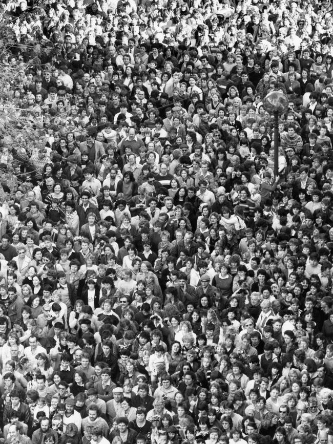 Fans crowd into Rundle Mall to see Culture Club.