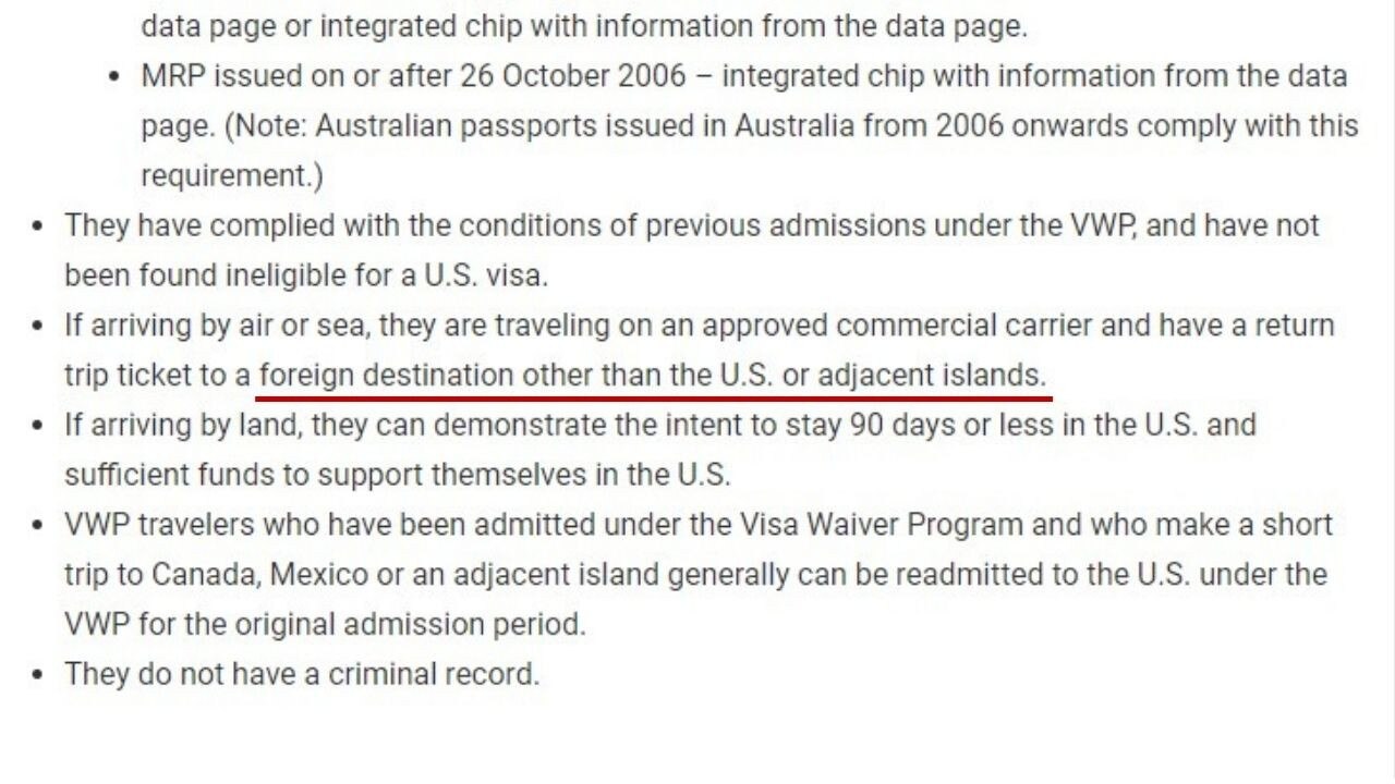 Visa Waiver Program conditions listed on the Australian US embassy website does not include the rule about bordering countries.