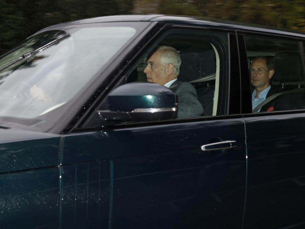 Prince William, Duke of Cambridge (driving), Prince Andrew, Duke of York, Sophie, Countess of Wessex (unseen) and Edward, Earl of Wessex arrive to see Queen Elizabeth at Balmoral Castle. Picture: Getty