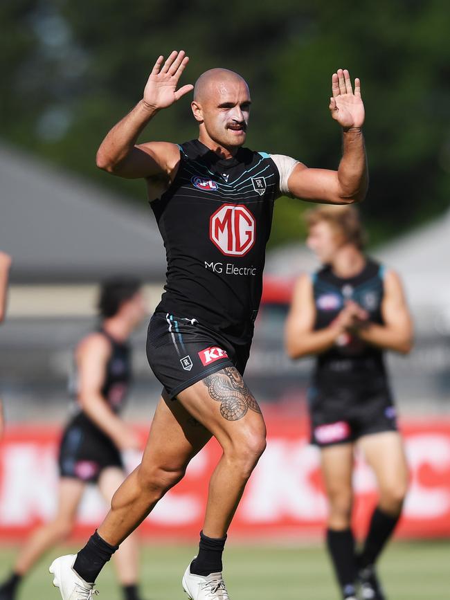 Sam Powell-Pepper celebrates a goal. Picture: Mark Brake/Getty Images