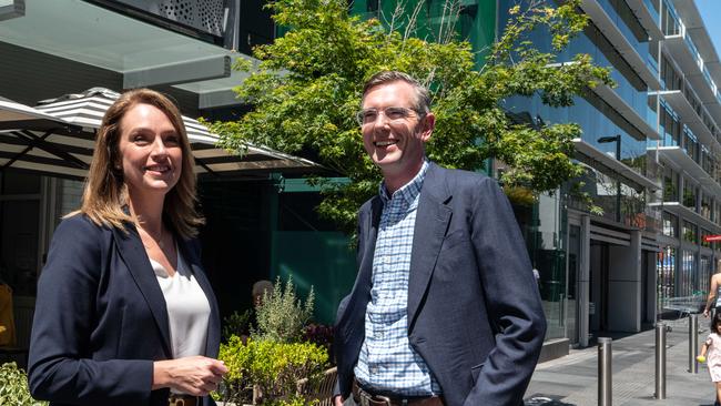 Candidate for Vaucluse Kellie Sloadspeaks with members of the public along with NSW Premier Dominic Perrottet. Picture: Flavio Brancaleone