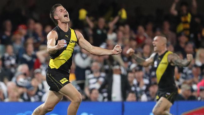 Baker celebrates the 2020 AFL Grand Final win.