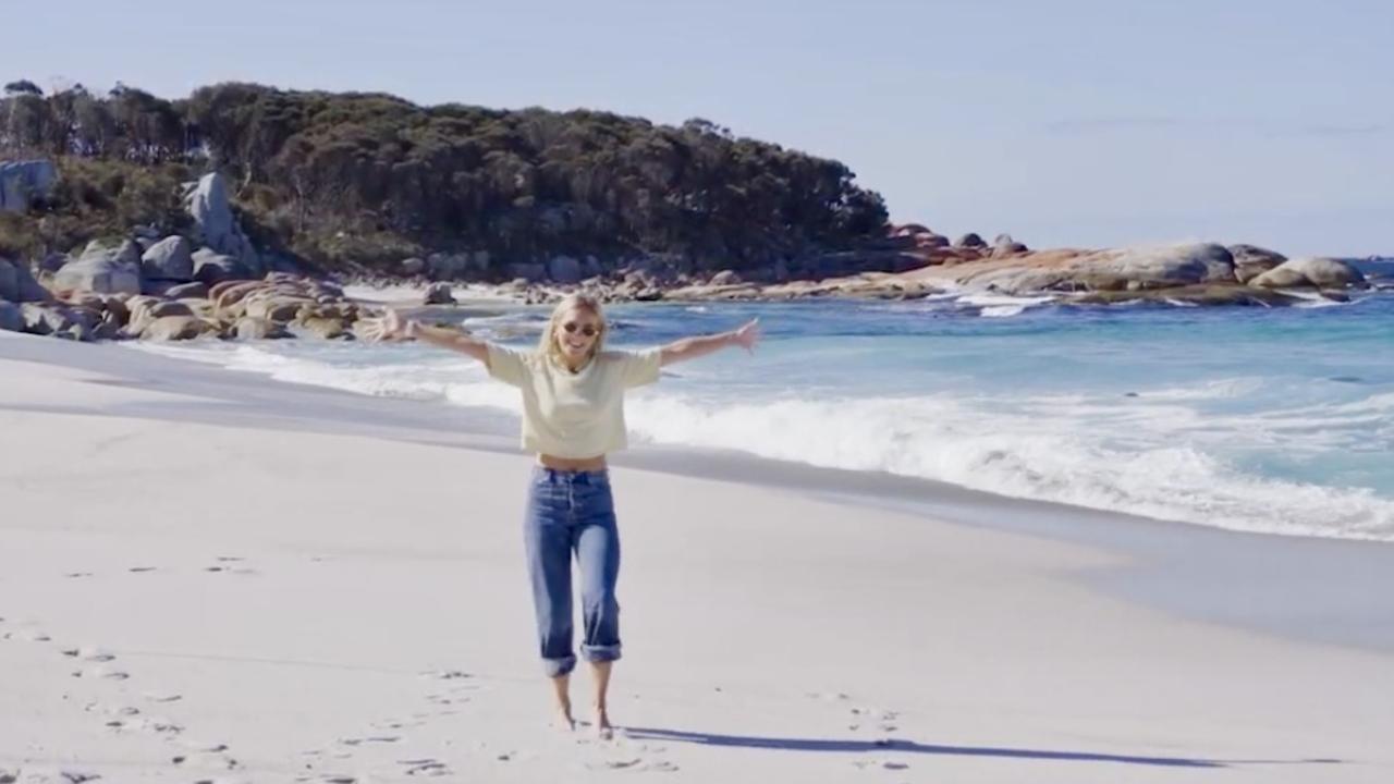 Still from a new tourism campaign featuring Ariarne Titmus visiting Tasmania.