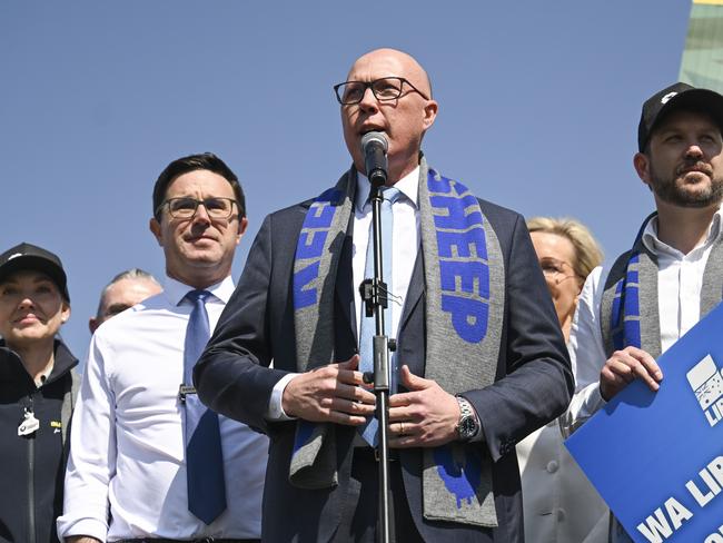 CANBERRA, Australia - NewsWire Photos - September 10, 2024: Leader of the National Party David Littleproud and Leader of the Opposition Peter Dutton at the National Farmers' Federation rally at ParliamentÃÂ House in Canberra. Picture: NewsWire / Martin Ollman