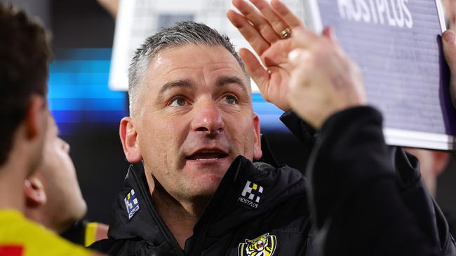 Adem Yze, Senior Coach of the Tigers. Photo by Sarah Reed/AFL Photos via Getty Images