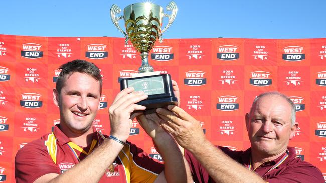 Matthew Weaver and Peter Sleep after their 2016 Twenty20 grand final win. Picture: Stephen Laffer