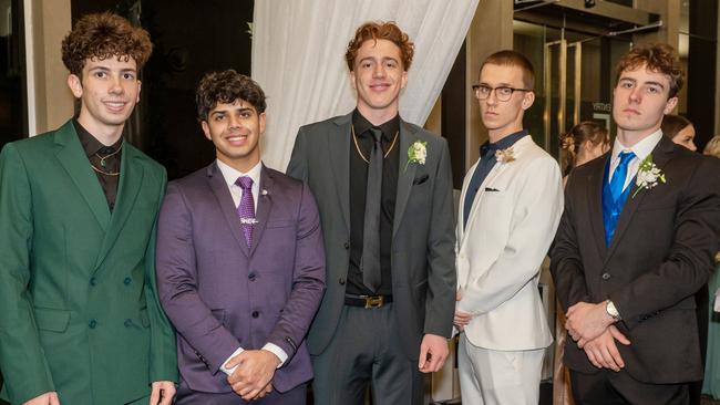 Kelsey Reed, Jay Gaunekar, Noah Faa, Ryan Chatteris and Brady Walters at Whitsunday Anglican School Year 12 Formal Saturday 16 September 2023 Picture: Michaela Harlow