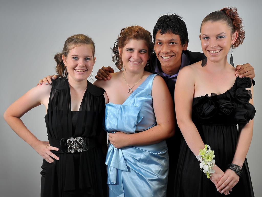 Bianca Pittman, Darcey Cowan, Shaquille Wright and Katie Ciesiolka at the 2011 Casuarina Senior College formal at the Darwin Convention Centre. Picture: NT NEWS