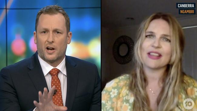 Political reporter Amy Remeikis (right) ripped into van Onselen for his column on Tuesday’s edition of The Project. (Picture: Channel 10)