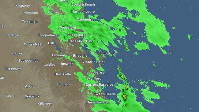 Rain over the southeast about 9am Sunday. Picture: Weatherzone.com.au