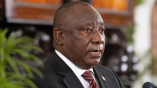 South African President Cyril Ramaphosa speaks during former South African President FW de Klerk's state memorial service at the Groote Kerk church in Cape Town on December 12, 2021. (Photo by RODGER BOSCH / AFP)