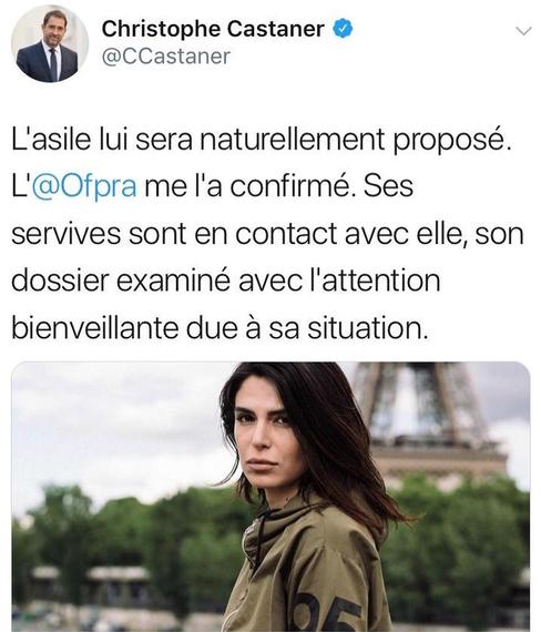 French Interior Minister Christophe Castaner has assured the model she will receive asylum.