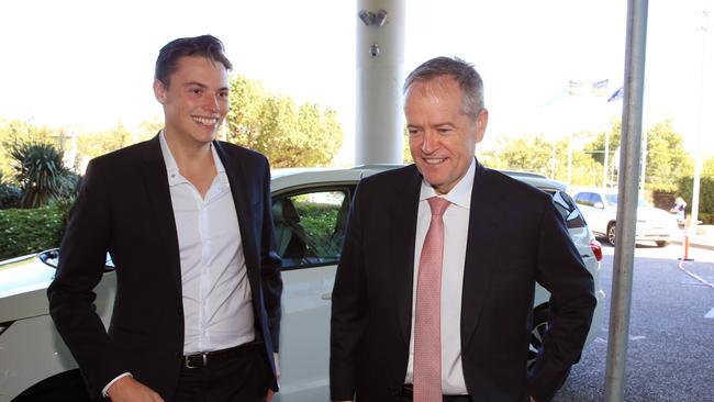 Opposition leader Bill Shorten with Luke Creasey. Picture: Aaron Francis/The Australian