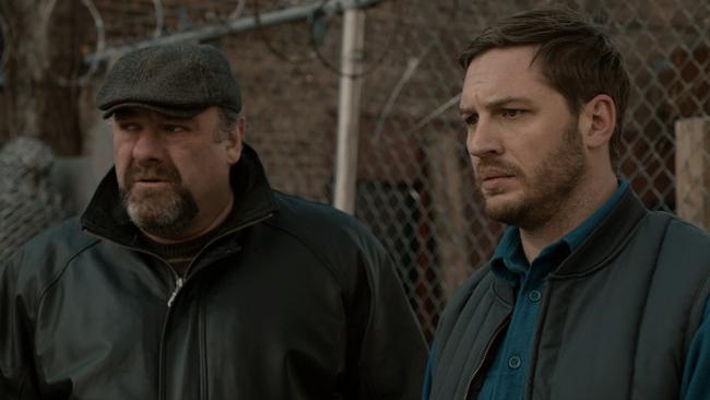 James Gandolfini and Tom Hardy in provocative 2014 character study <i>The Drop</i>.