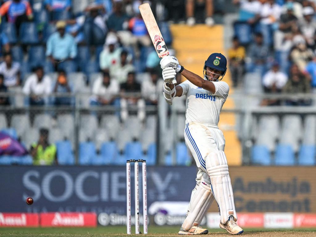 India's Yashasvi Jaiswal plays a shot during the first day of the third Test cricket match between India and New Zealand at the Wankhede Stadium in Mumbai on November 1. Picture: Indranil Mukherjee/AFP