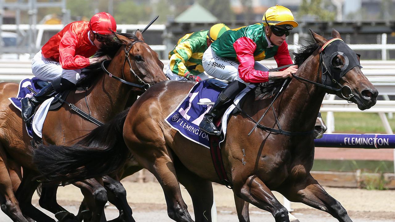 Jockey Zac Spain steers Manhattan Arch to victory at Flemington. Picture: Getty Images