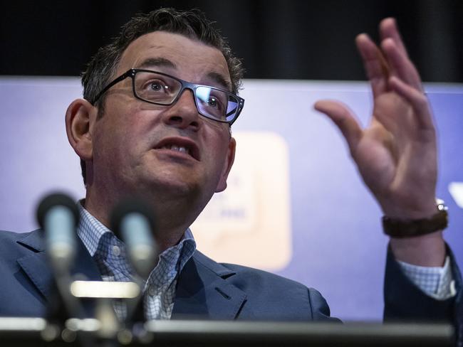 Premier Daniel Andrews during a press conference in Melbourne on Friday. Picture: Daniel Pockett