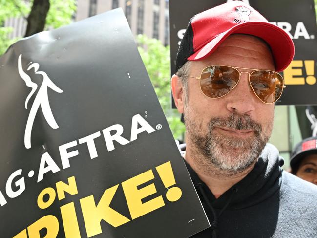 Ted Lasso star Jason Sudeikis joined the strike in New York on Friday. Picture: AFP