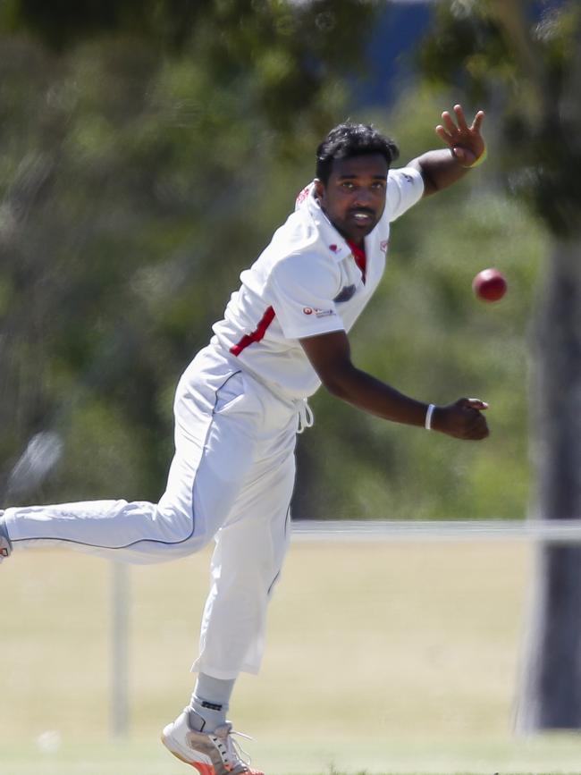 Malinga Bandara rolls the arm over for Springvale South in the DDCA. Picture: Valeriu Campan