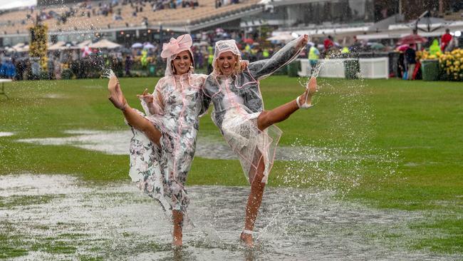 Taylor and Emma Harrang kick up their heels. Picture: Jason Edwards