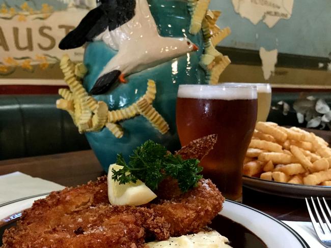 Seagull invasion with crinkle cut chips and chicken schnitzel. Picture: Jenifer Jagielski