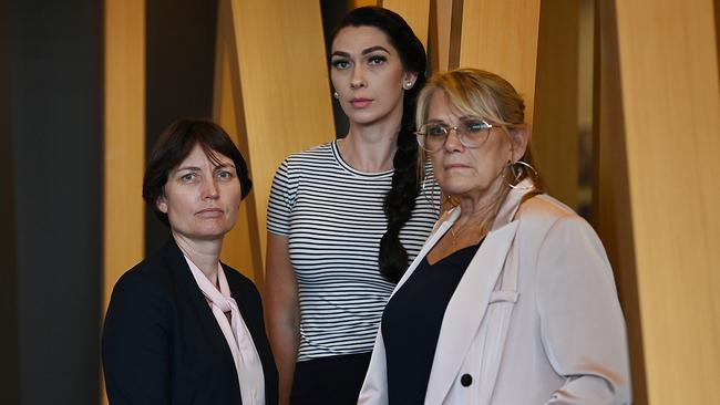 Forensic scientist Kristy Wright with Shannah and Vicki Blackburn. Picture: Lyndon Mechielsen/The Australian