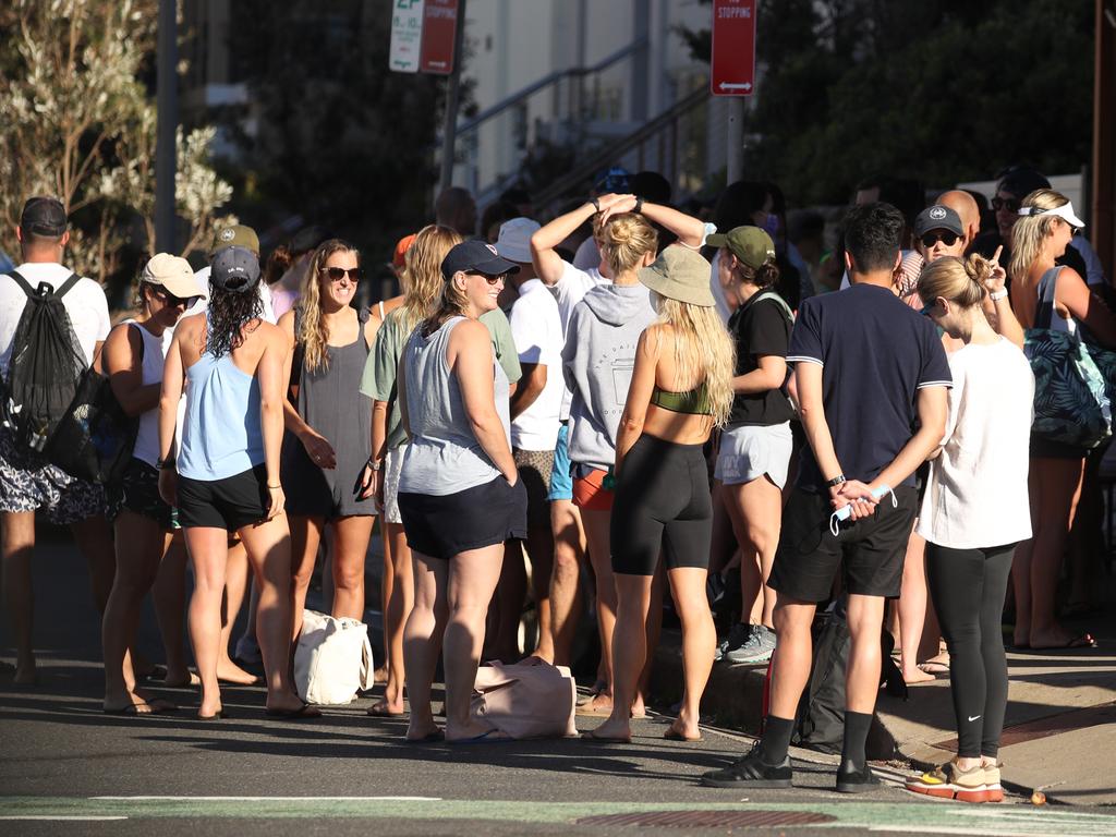 Crowds at Bondi cafes on New Year’s Eve. Picture: John Grainger