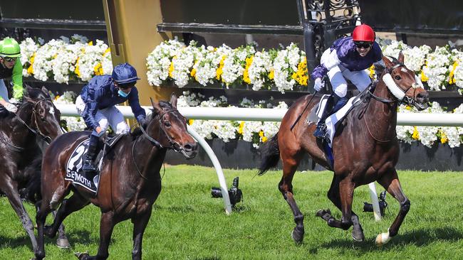 Jye McNeil rides Twilight Payment to victory in the 2020 Melbourne Cup. Picture: Alex Coppel