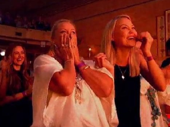 Lisa Curry was seated front and centre to see her son strip but she copped more than she bargained for when there was a technical glitch. Picture: Channel 7