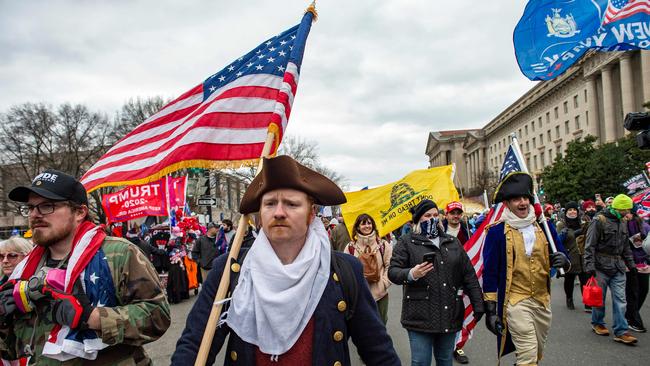 Donald Trump supporters march towards the US Capitol in Washington on January 6, 2021. Picture: AFP