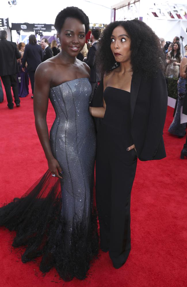 Lupita Nyong’o and Yara Shahidi attend the 24th Annual Screen Actors Guild Awards at The Shrine Auditorium on January 21, 2018 in Los Angeles, California. Picture: AP