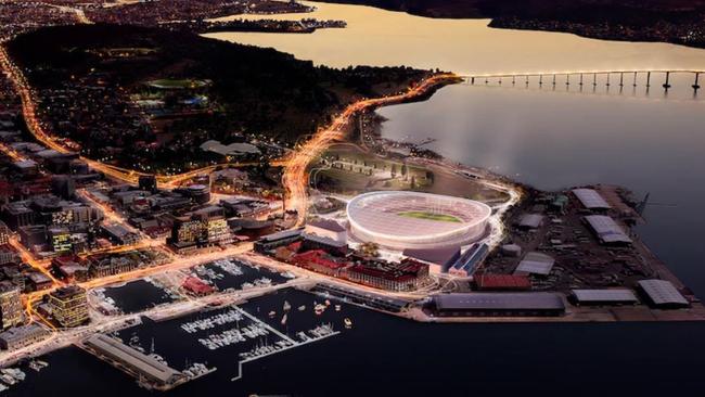 A concept image of Hobart's proposed stadium at Macquarie Point — the design is yet to be finalised.(Supplied: AFL) Tasmania AFL Tasmania Devils AFL stadium