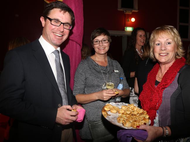 Member for Marnoa David Littleproud, Loretta Grayson and Narelle Farrell at the Jumpers and Jazz Festival launch at the Warwick Town Hall on Thursday, July 21.