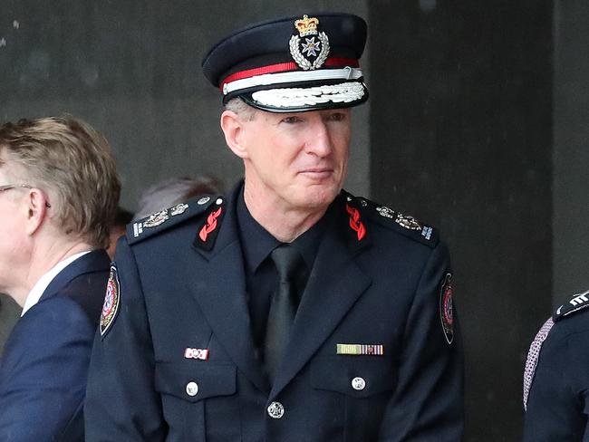 Queensland Fire and Emergency Services Commissioner Greg Leach at the funeral for Hannah Clarke and her three children, Aaliyah, Laianah and Trey, in Brisbane. Picture: Liam Kidston