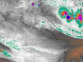 A satellite image showing the location of the tropical low forming off the coast of the Solomon Islands that is expected to track towards the Queensland coast.