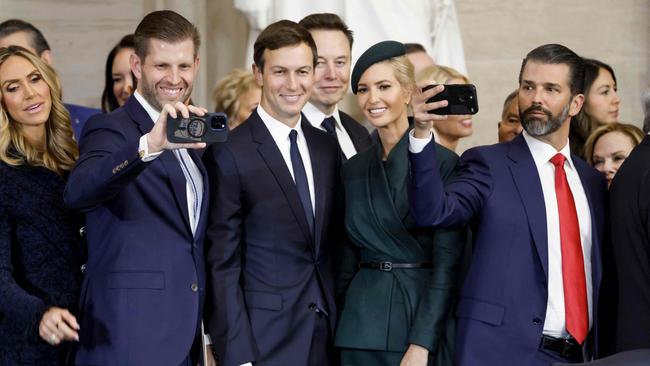 Laura Trump (left), Eric Trump, Elon Musk, Ivanka Trump and Donald Trump Jr. following US President Donald Trump’s inauguration. Picture: AFP