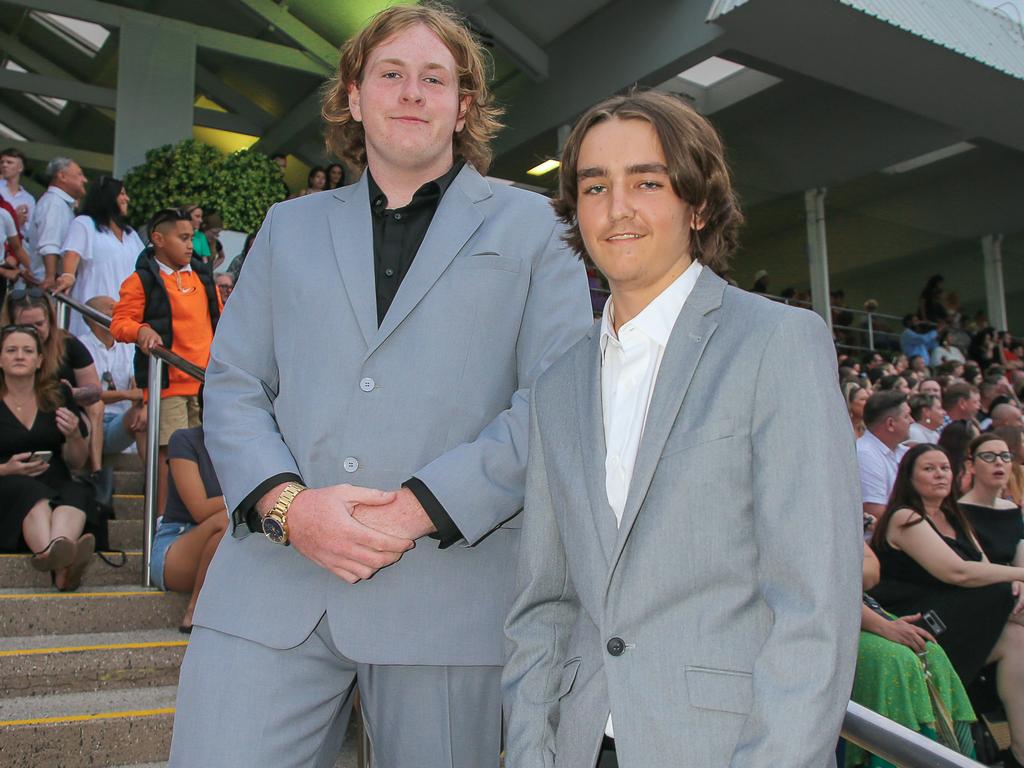 Brodie Atherton and Brandon Gray at the Red Carpet arrivals at Sea World for the Pimpama SHS Formal 2023. Picture: Glenn Campbell