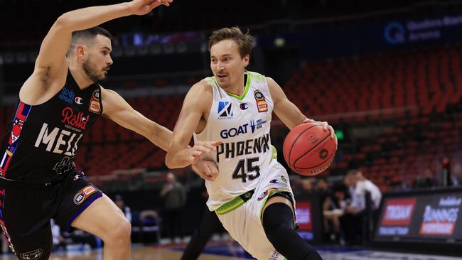 SYDNEY, AUSTRALIA - JUNE 11: Ryan Broekhoff of Phoenix drives to the basket during game one of the NBL Semi-Final Series between Melbourne United and the South East Melbourne Phoenix at Qudos Bank Arena, on June 11, 2021, in Sydney, Australia. (Photo by Mark Evans/Getty Images)