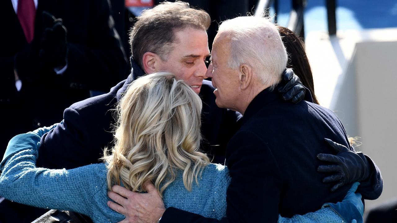 US President Joe Biden hugs his son Hunter Biden and US First Lady Jill Biden after being sworn in as the 46th US President. Picture: Olivier Douliery/AFP