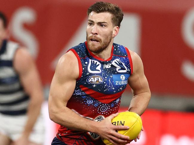 Jack Viney continued his purple patch, winning more disposals than anyone else on the ground in a losing effort. Picture: Michael Klein