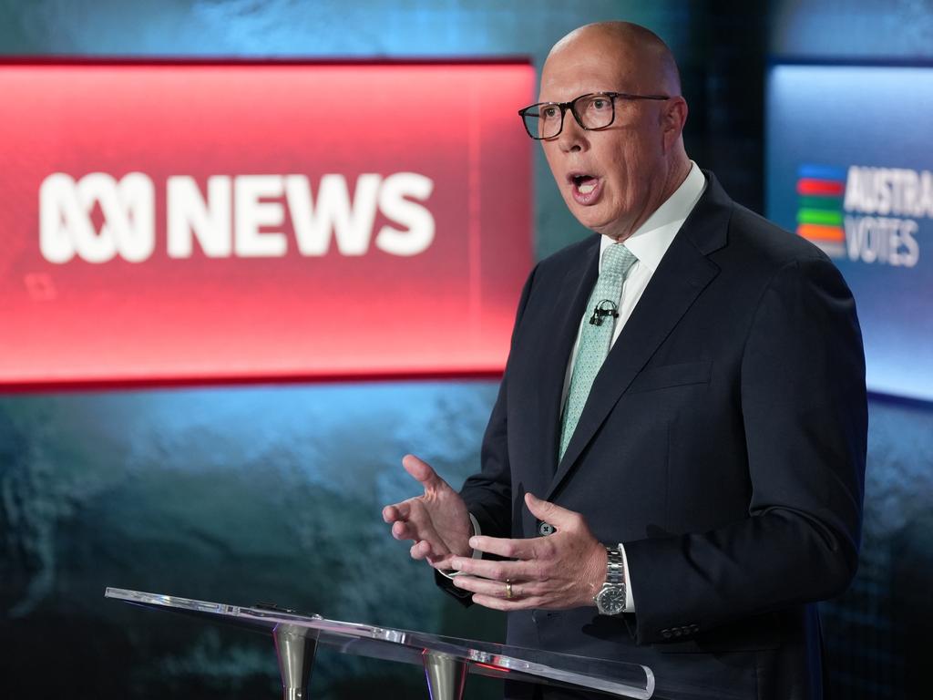 Host David Speers wanted Peter Dutton to repeat the Lord’s Prayer of the green movement. Picture: Matt Roberts/ABC