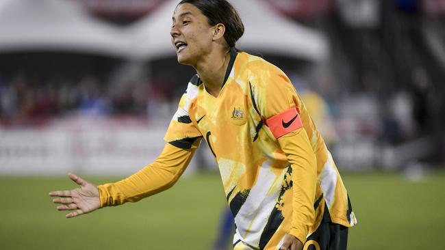 Sam Kerr was quiet but still managed to score. Picture: Michael Ciaglo/Getty Images