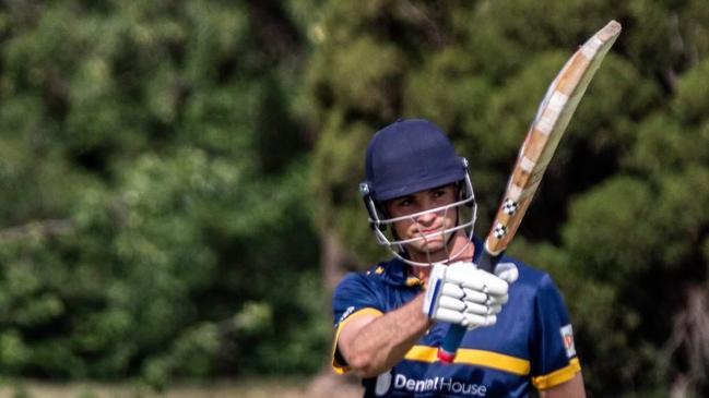 Will Lalor celebrates a century for Bacchus Marsh. Picture: Belinda Wakefield.