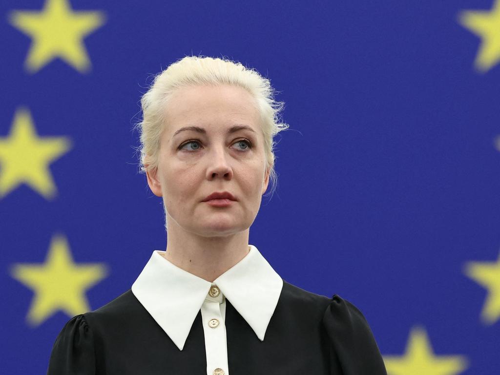 Yulia Navalnaya told European Parliament her husband’s body had been “abused” after his death. Picture: AFP