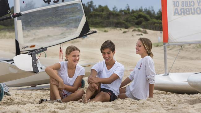 The club is popular with juniors. Pictured is Delphi Hinchcliffe, Elijah Grynberg and Minnie Hinchcliffe. Picture: AAP/Matthew Vasilescu