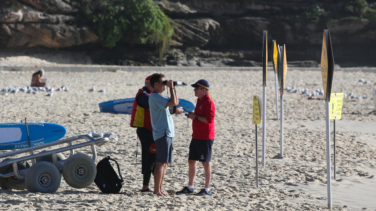 Lifeguards patrol Bronte Beach as a massive search operation resumed for a missing swimmer. Picture: NCA NewsWire / Gaye Gerard